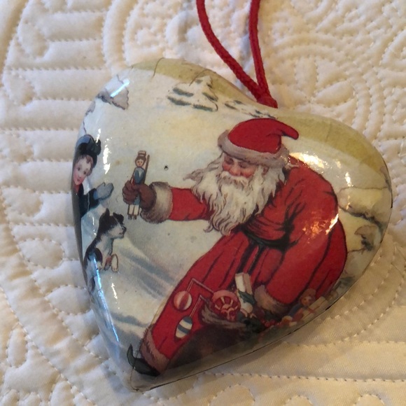🎅🎄 Santa Children Dog Paper Machete Puffed Heart Christmas Tree Ornament - Picture 2 of 9